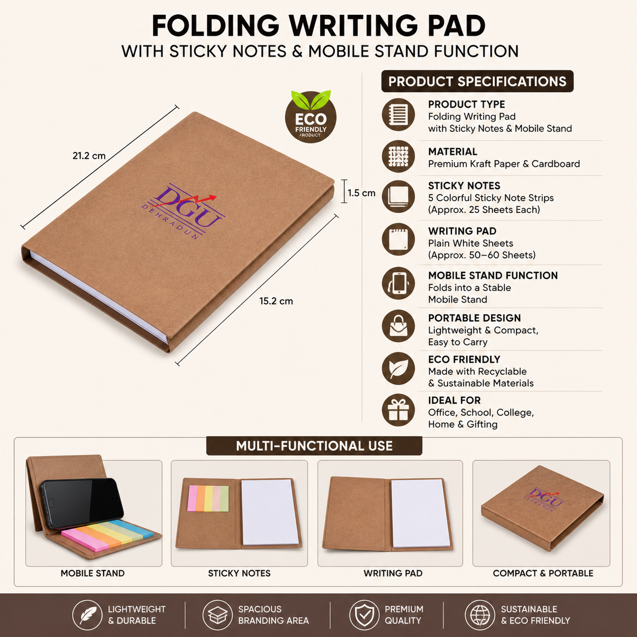 DGU Folding Writing Pad – Multi-Functional Notebook with Sticky Notes & Mobile Stand