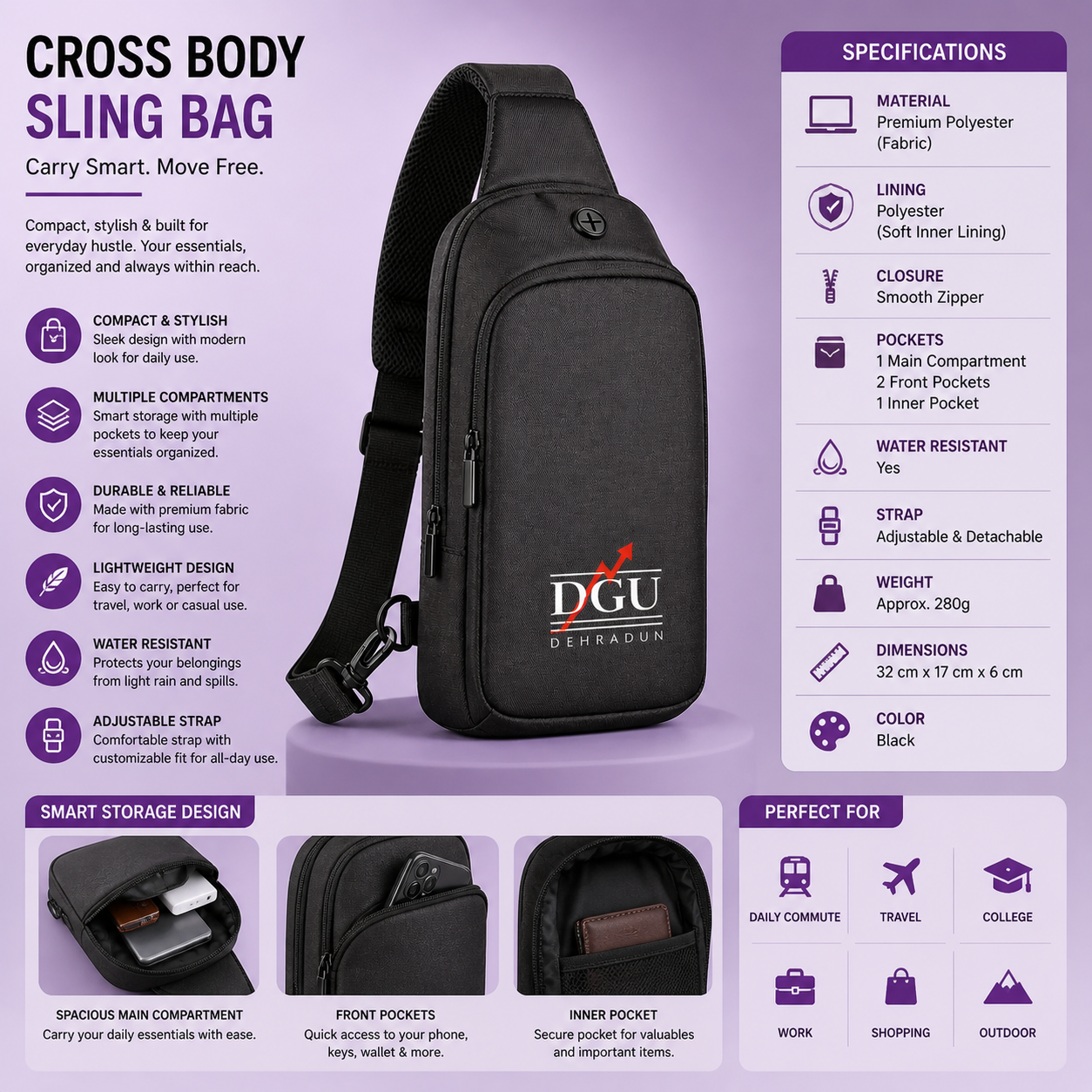 DGU Cross Body Sling Bag – Compact Everyday Carry (Water-Resistant)