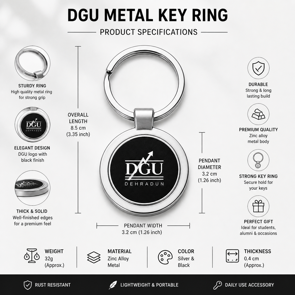 DGU Metal Key Ring – Premium Black Finish Campus Edition