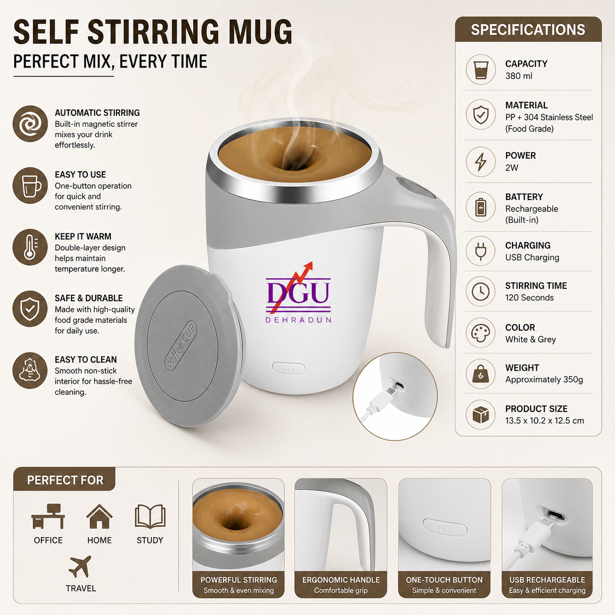 DGU Self-Stirring Mug – Rechargeable Automatic Mixing Coffee Cup